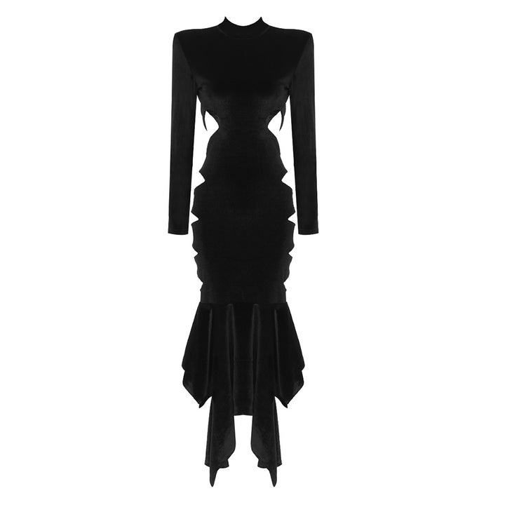 Damen elegantes langes Kleid mit innovativem Cut-Out und voluminösem Saum Drune
