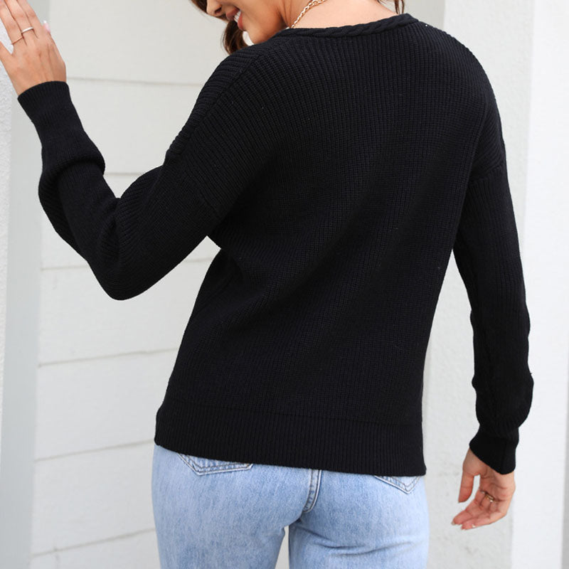 Drune | Damen Strickpullover mit V-Ausschnitt in lockerer Passform