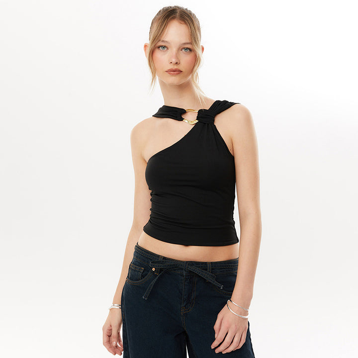Damen asymmetrisches Trägershirt mit dekorativer Ringverzierung Drune