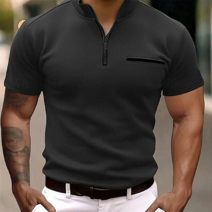 Herren Kurzarm Zip-T-Shirt mit praktischer Brusttasche Drune