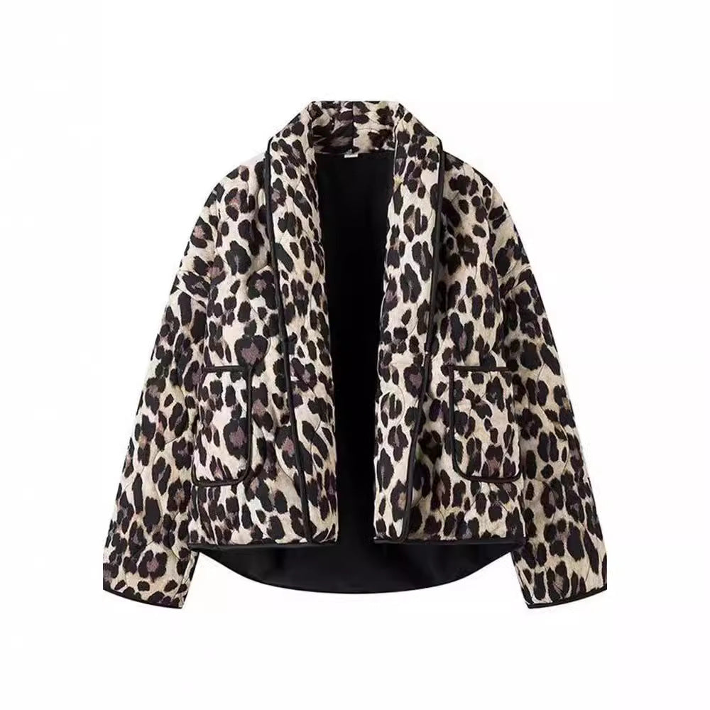 Damen Modische Leopard-Jacke mit eleganten Paspeldetails Drune