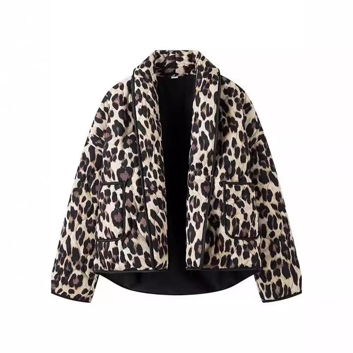 Damen Modische Leopard-Jacke mit eleganten Paspeldetails Drune