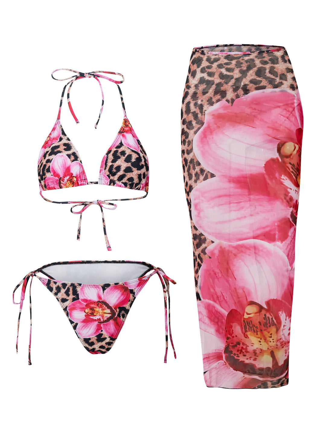 Damen Triangel-Bikini mit floralem und tierischem Muster Drune