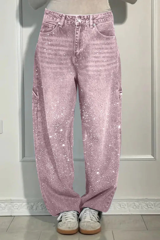 Damen modische Mom-Jeans mit schimmernden Details Drune