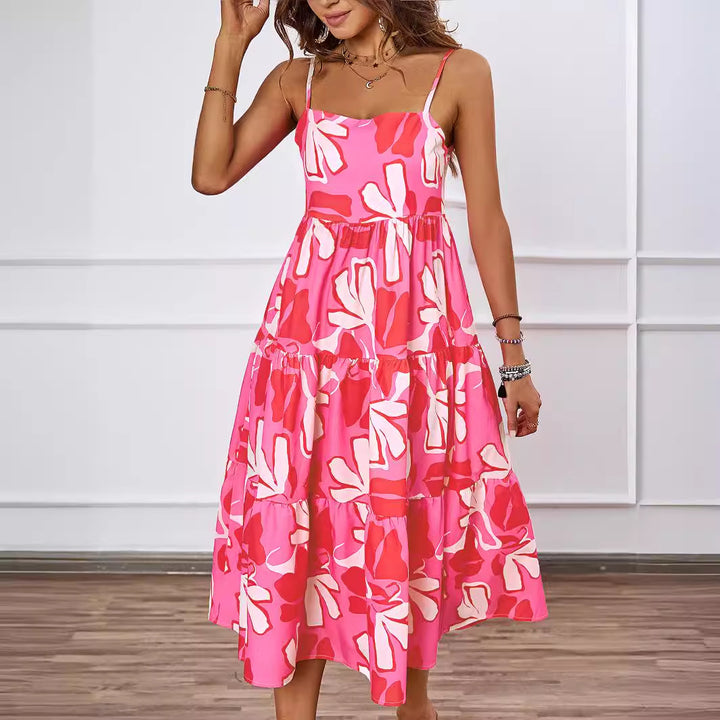 Damen Knielanges Freizeitkleid im modernen Layering-Design mit buntem Muster Drune