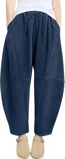 Damen raffinierte High-Waist Freizeithose mit Kordelzug Drune