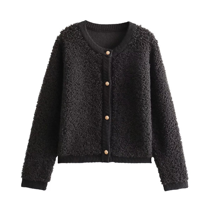 Damen kuschelige Fleecejacke mit dekorativen Holzknöpfen und eleganter Schnittführung Drune