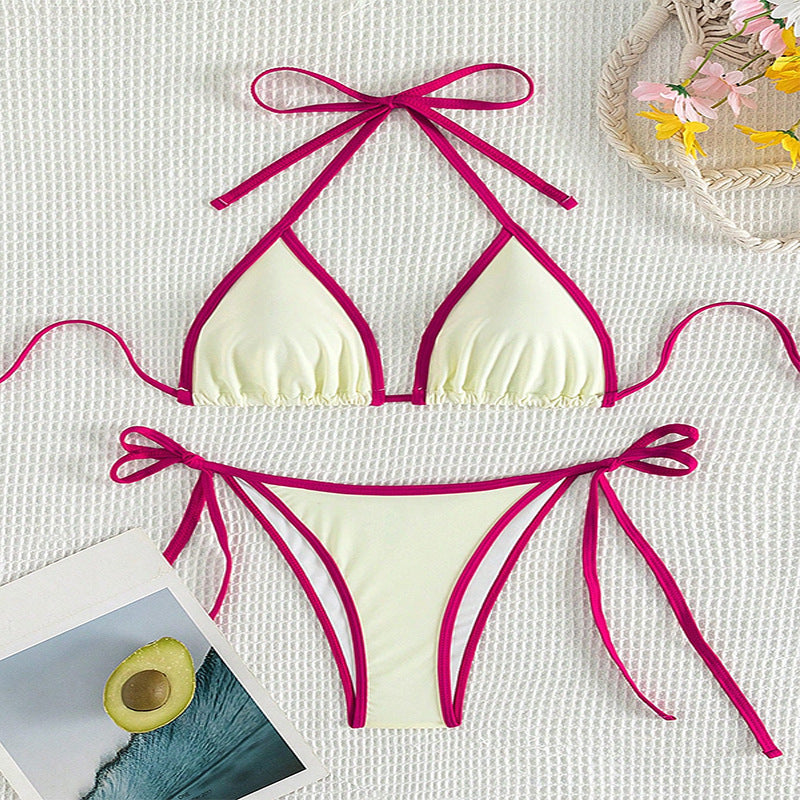 Damen Triangel-Bikini mit verstellbaren Bindebändern und glamourösen Akzenten Drune
