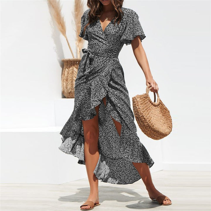 Damen Wickelkleid mit fließendem Schnitt und Volantdetail Drune