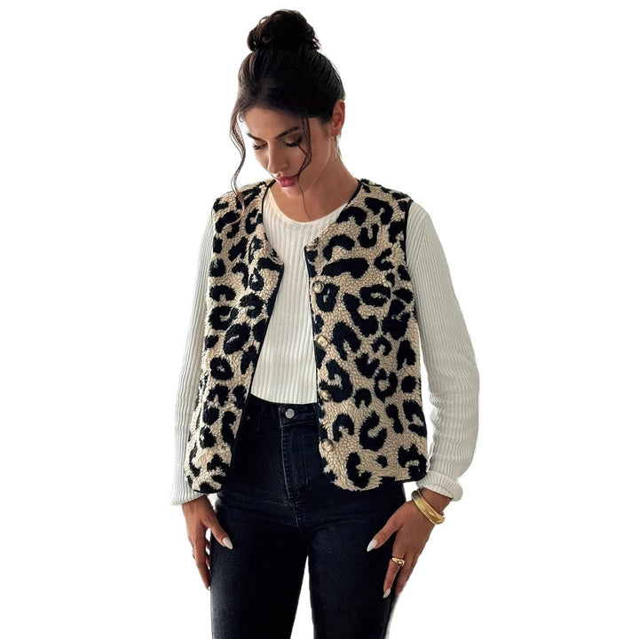 Damen Modische Plüschweste mit Leopardmuster Drune