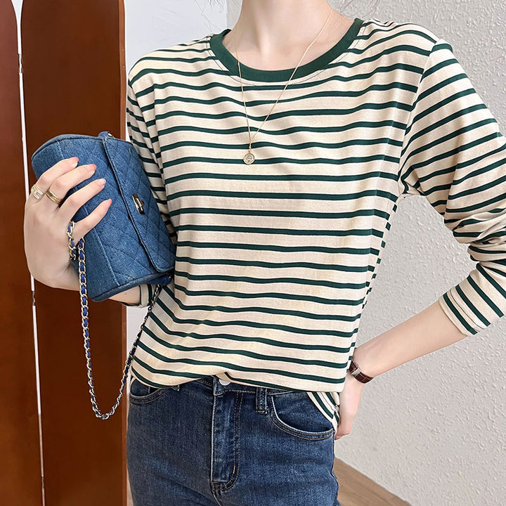 Damen gestreiftes Longsleeve-Shirt mit rundem Halsausschnitt Drune