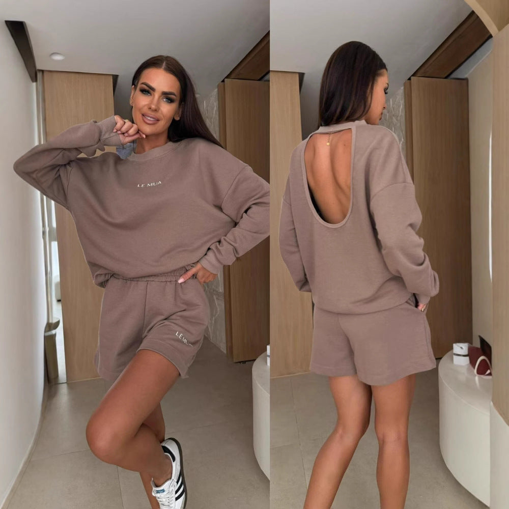 Damen Lässig geschnittenes Sweatshirt und Shorts-Set Drune
