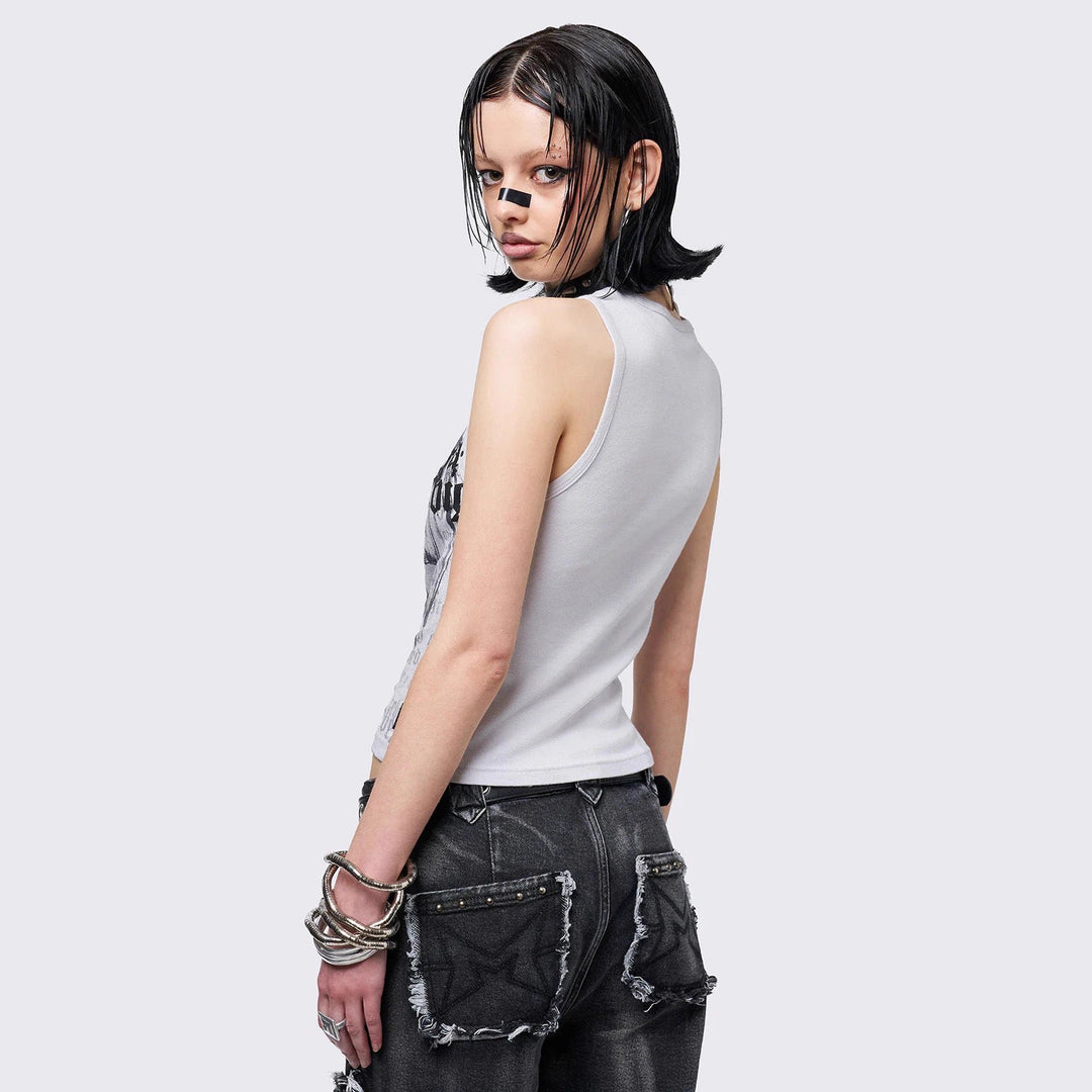 Damen Crop-Top mit urbanem Dystopie-Print Drune