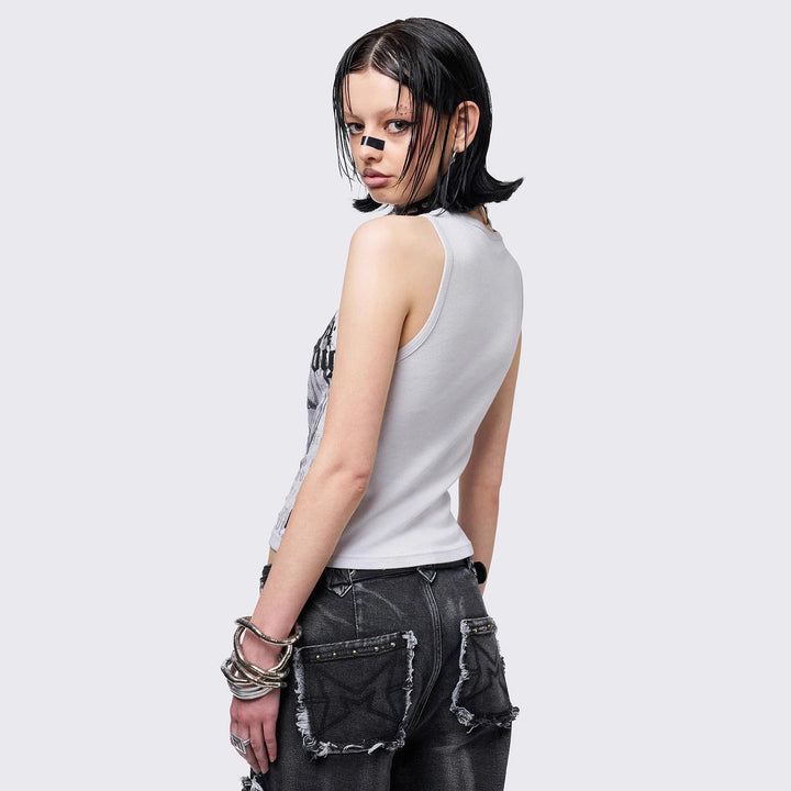 Damen Crop-Top mit urbanem Dystopie-Print Drune
