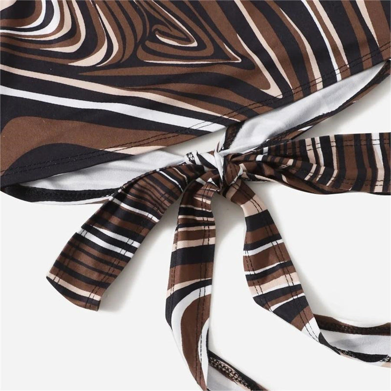 Damen trendiges Halter-Top mit elegantem Wickel-Design und grafischem Print Drune
