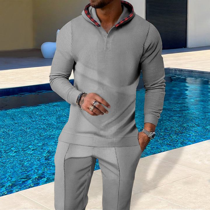 Herren Sportlicher Hoodie mit Karodetails und passtgenauen Jogginghose Drune