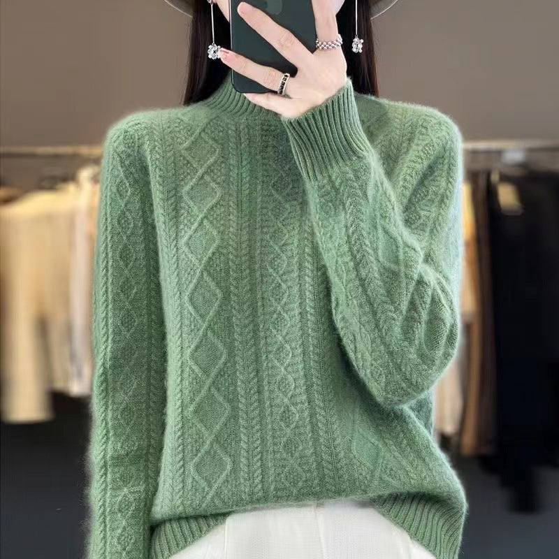 Damen Hochwertiger Strickpullover mit Stehkragen und Zopfdesign Drune