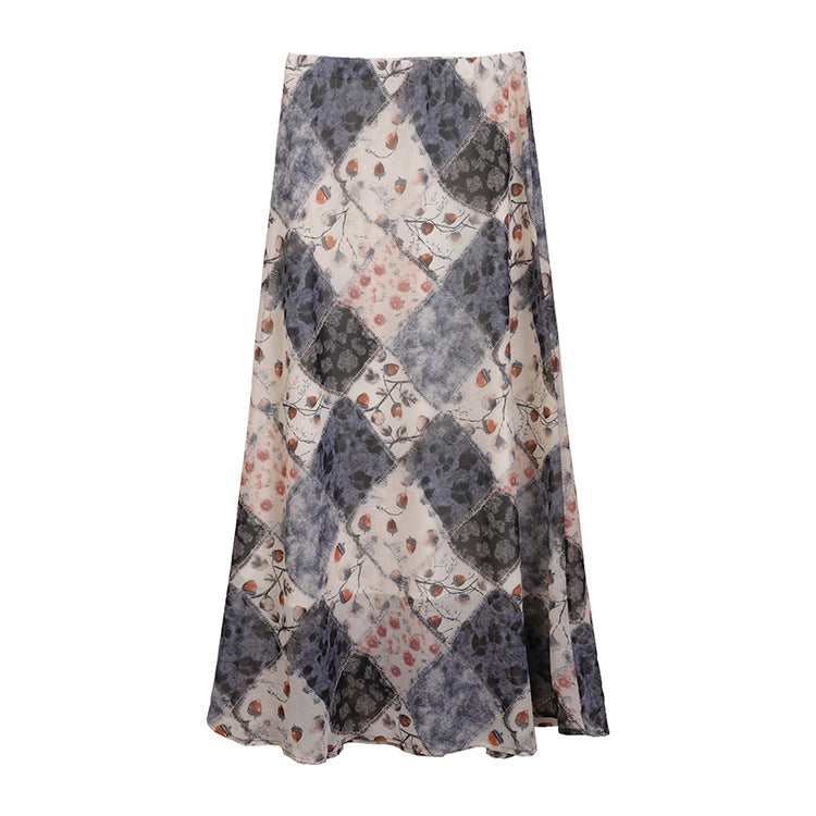 Damen nan fließender Maxirock mit A-Linie und feinem Vintage-Print Drune