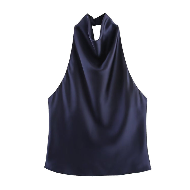 Damen elegantes Haltertop mit fließendem Schnitt und dekorativen Details Drune