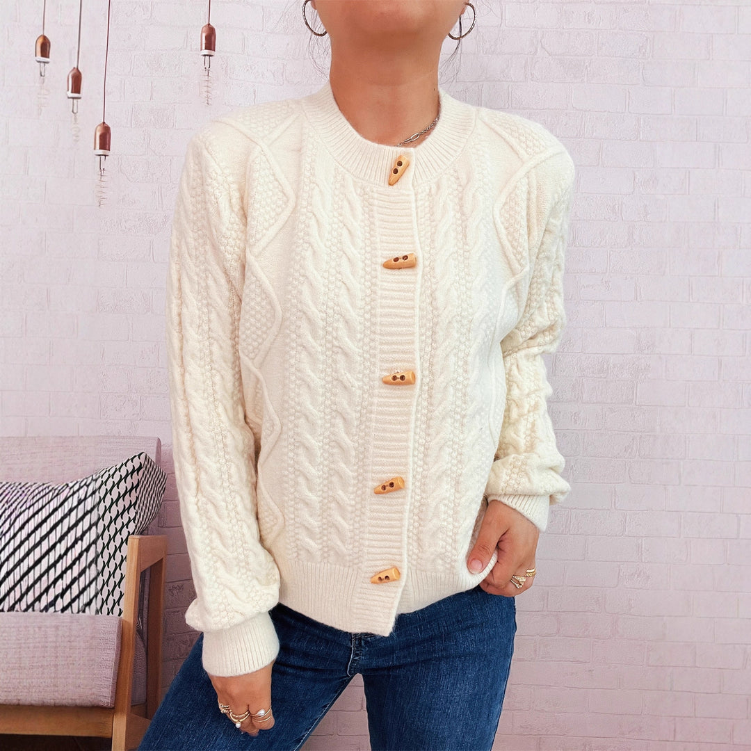 Damen Strickjacke mit dekorativen Knöpfen und strukturierter Webart Drune