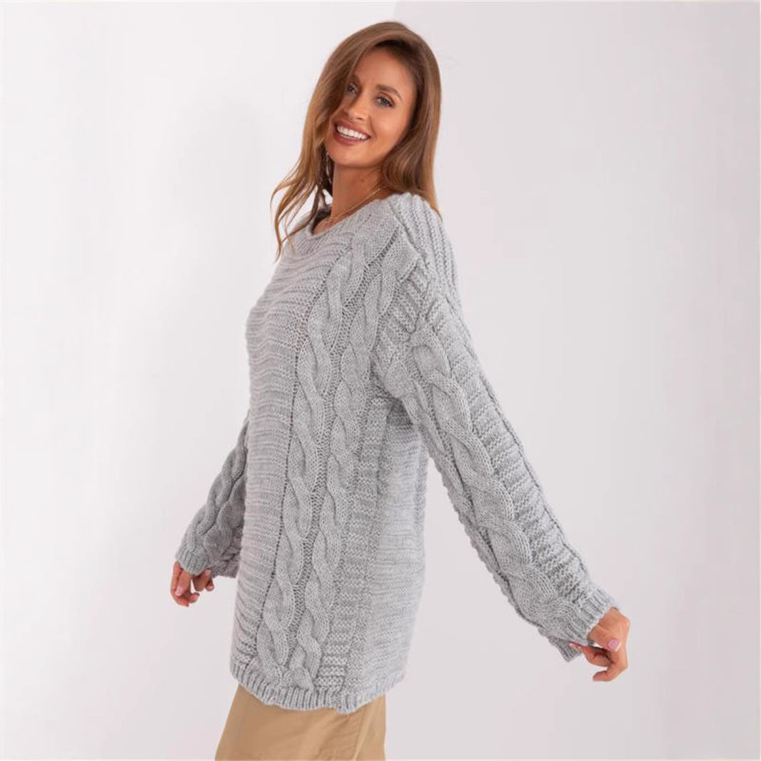 Damen Grobstrickpullover mit modernem Zopfmuster und weiten Ärmeln Drune