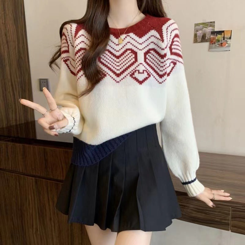 Damen gemütlicher Strickpullover mit grafischem Muster Drune