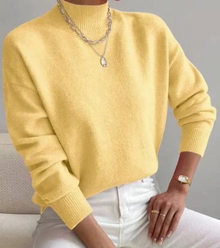 Damen Strickpullover mit hohem Kragen und feiner Textur Drune