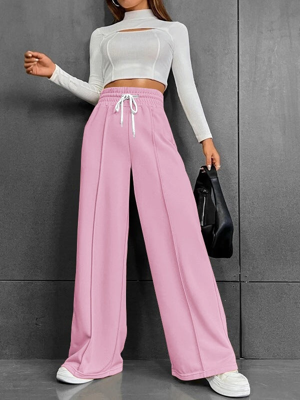 Damen nan weite High-Waist Palazzo-Jogginghose mit Kordelzug und Bügelfalte Drune