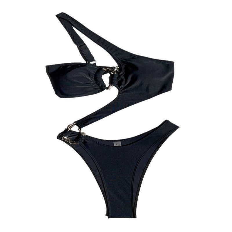 Damen asymmetrisches Bikini-Set mit raffinierten Schnallen Drune