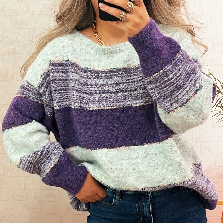 Damen gemütlicher Oversized-Pullover mit modischem Streifenmuster und lässigem Schnitt Drune