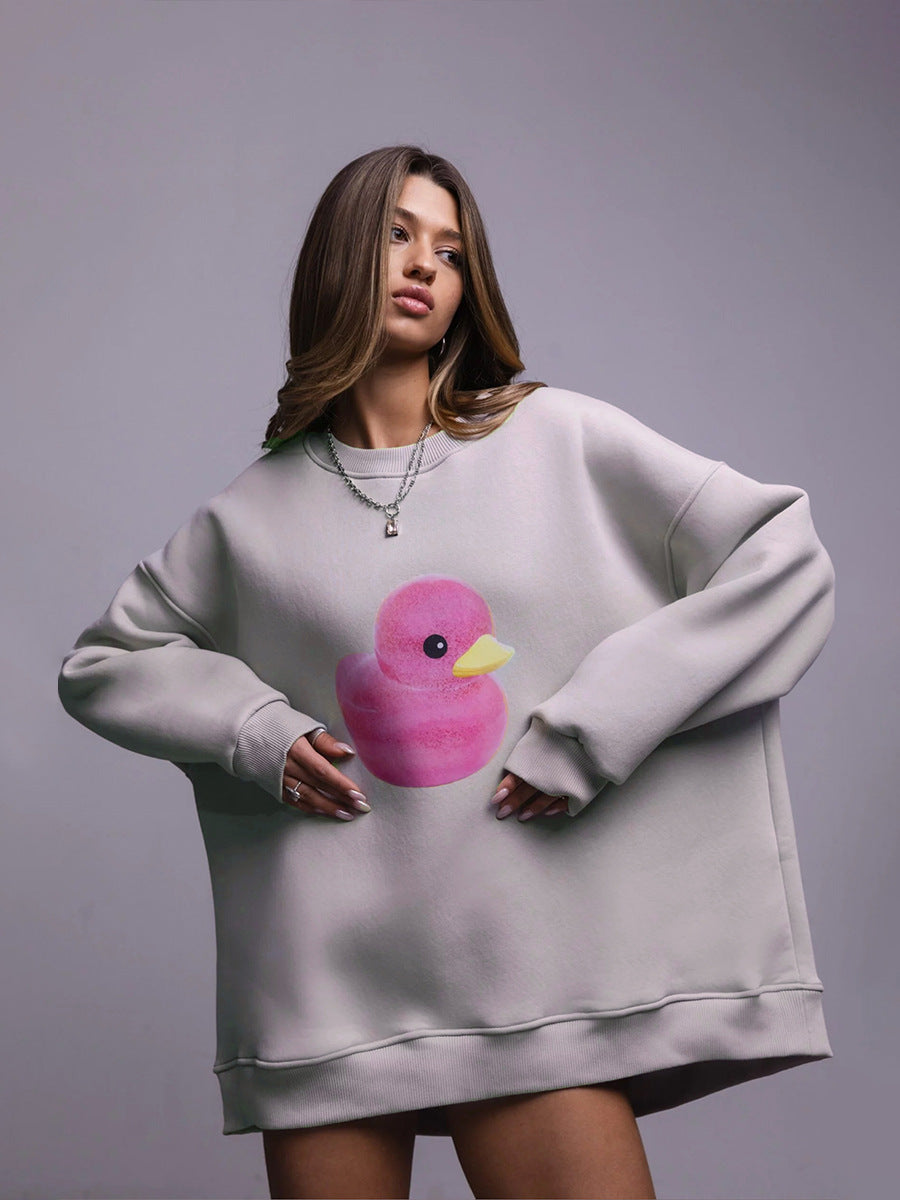 Damen Oversized Sweatshirt mit buntem Entenmotiv Drune