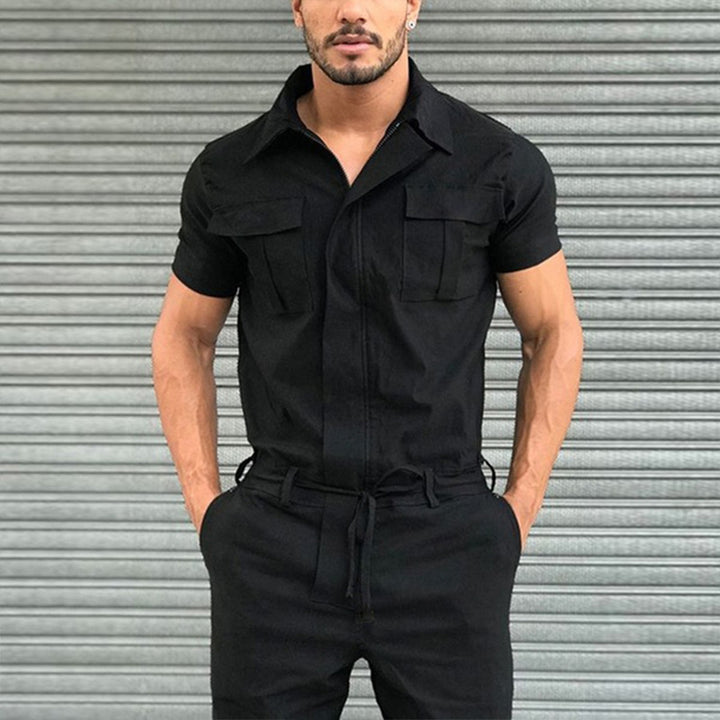 Herren nan Kurzarm-Arbeits-Overall mit Taillengürtel und Brusttaschen Drune