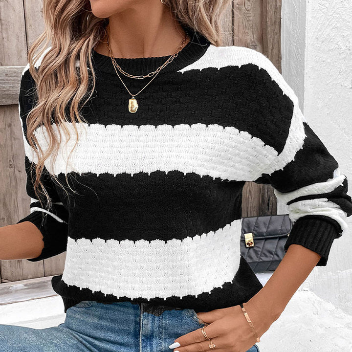 Damen gestrickter Pullover mit Blockstreifen und lässigem Schnitt Drune