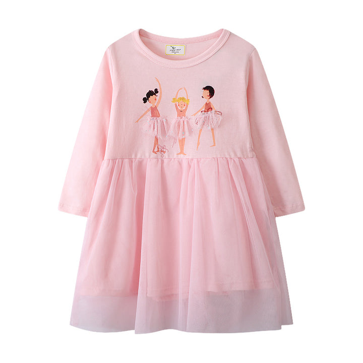 Mädchen Ballettkleid mit Tüllrock und lebhaften Tänzerinnen-Applikationen Drune