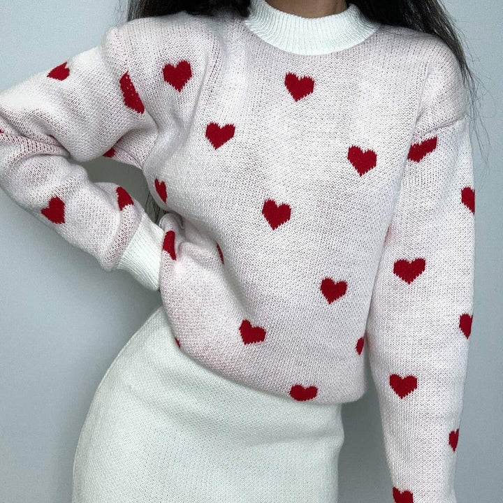 Damen lässiger Strickpullover mit Herzmotiv Drune
