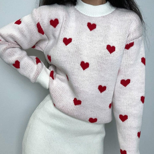 Damen lässiger Strickpullover mit Herzmotiv Drune