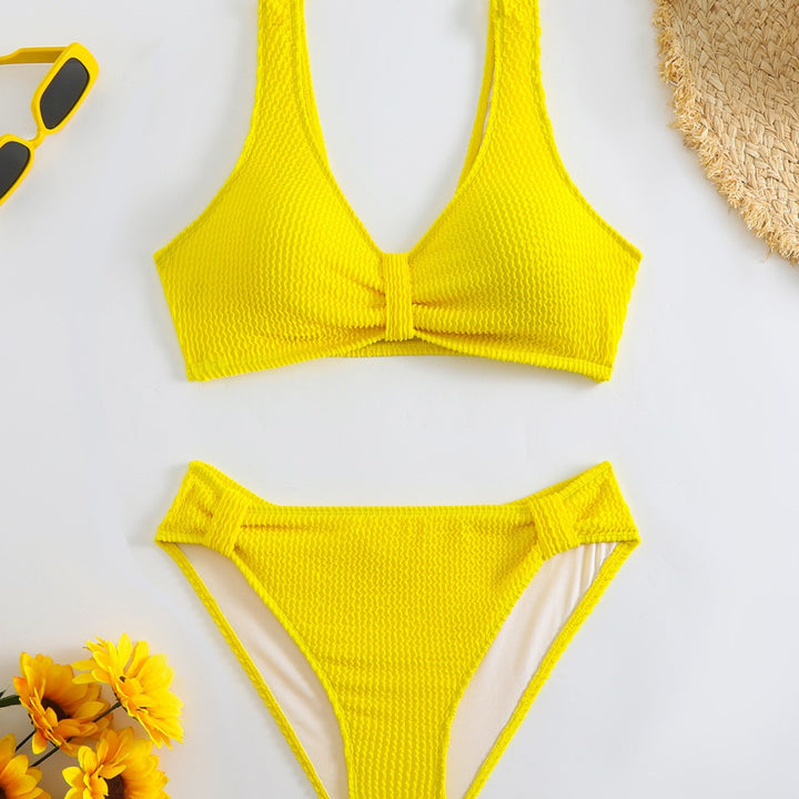 Damen strukturierter Bikini mit versetztem Band Drune