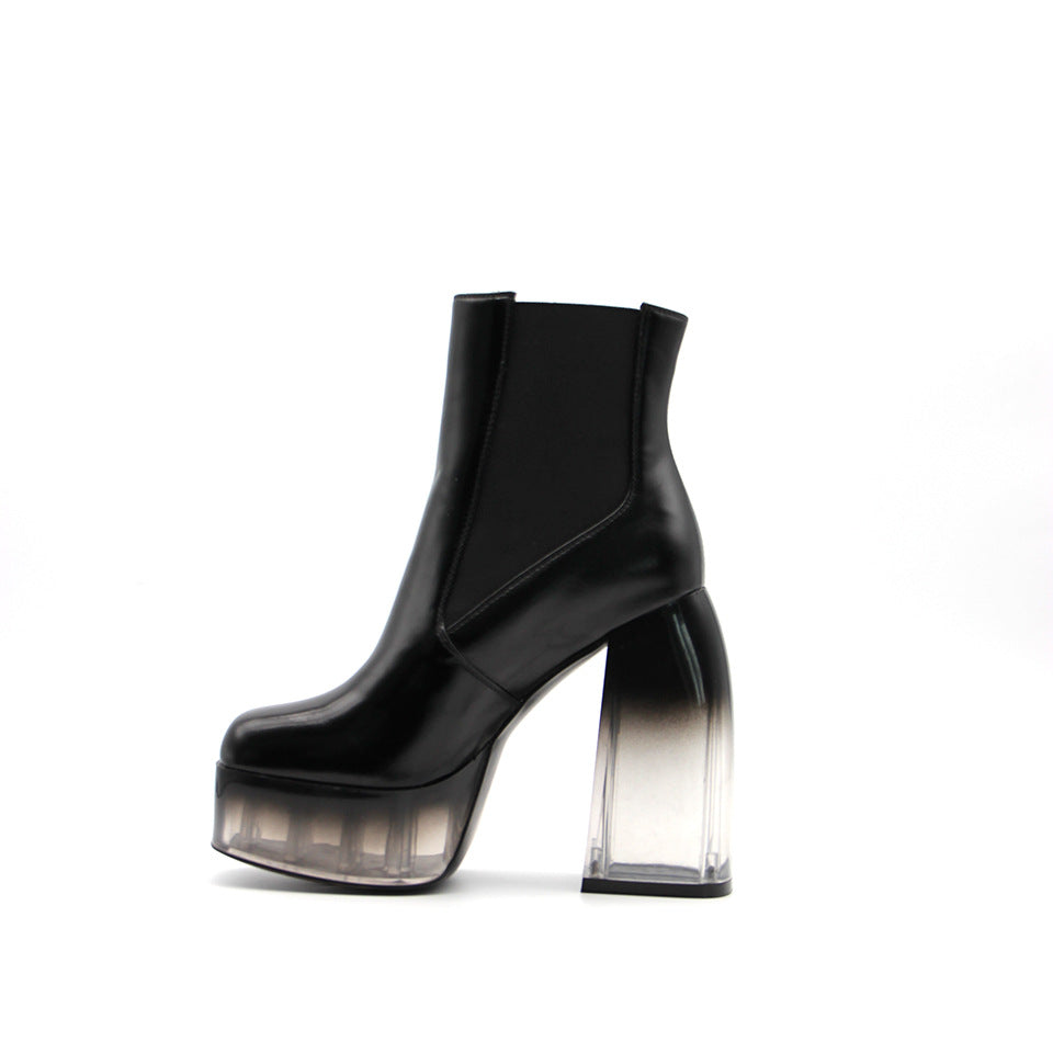 Damen Chunky Plattform Ankle Boots mit transparentem Blockabsatz Drune