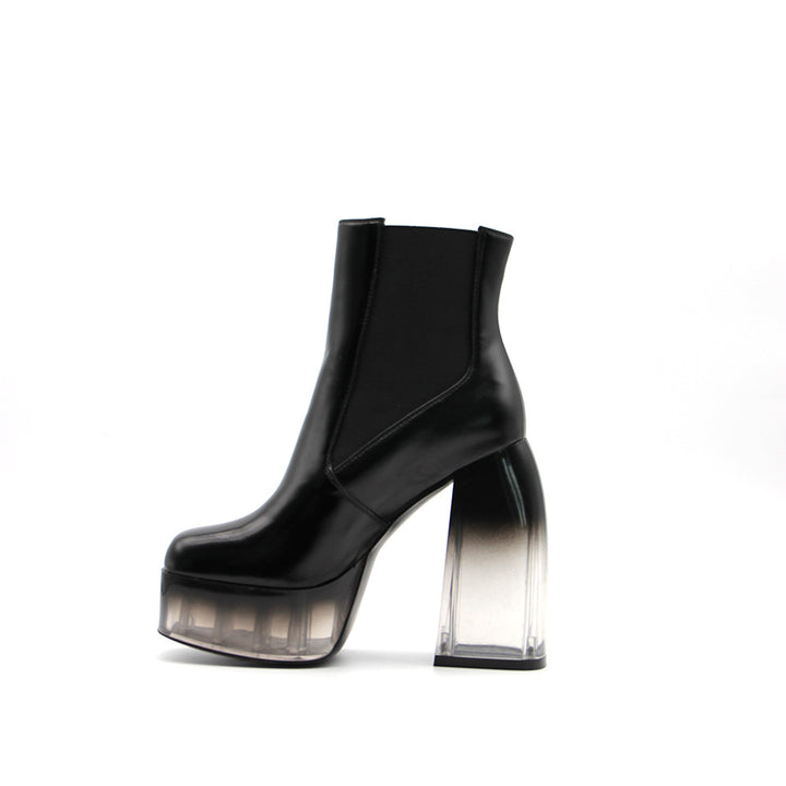 Damen Chunky Plattform Ankle Boots mit transparentem Blockabsatz Drune