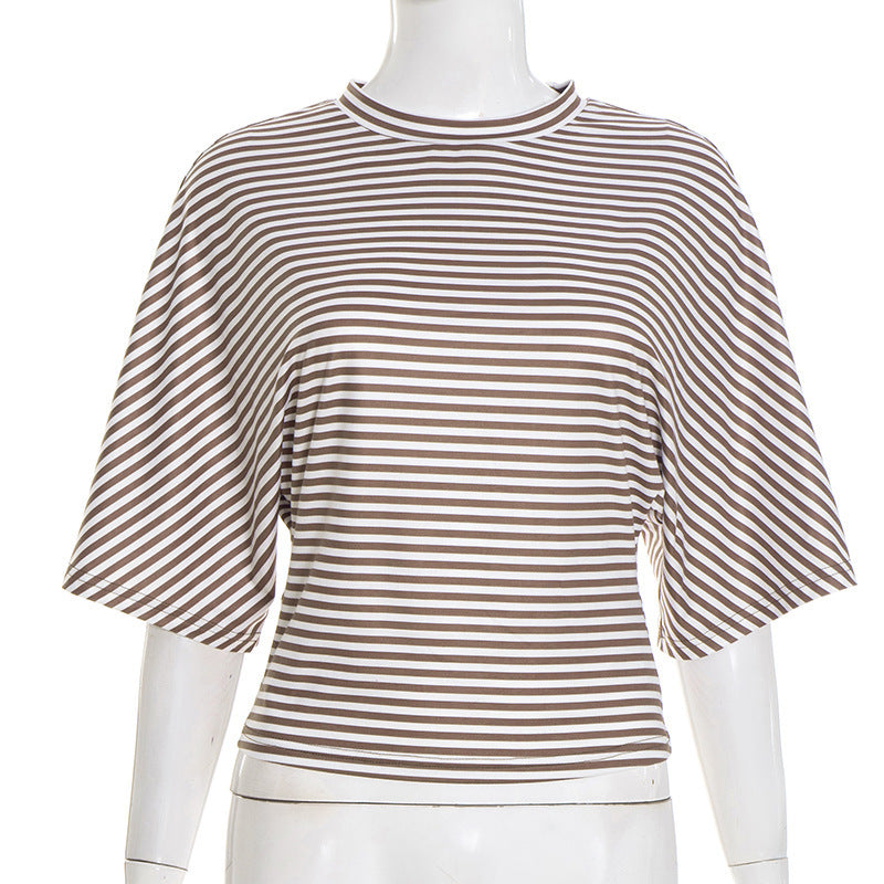 Damen modernes Kurzarm-Top mit lässigem Streifenmuster und elegantem Schnitt Drune