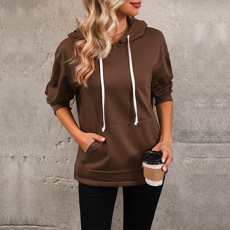 Damen lässiger Hoodie mit praktischer Kängurutasche und verstellbarem Tunnelzug Drune
