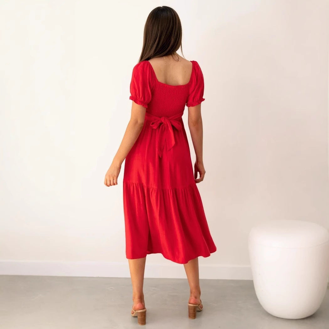 Damen Midi-Kleid mit verspielten Cut-Outs und Bindedetails Drune