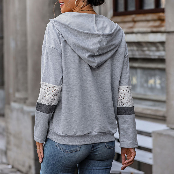 Damen lässiger Hoodie mit elegantem V-Ausschnitt und modischen Kontrastdetails Drune