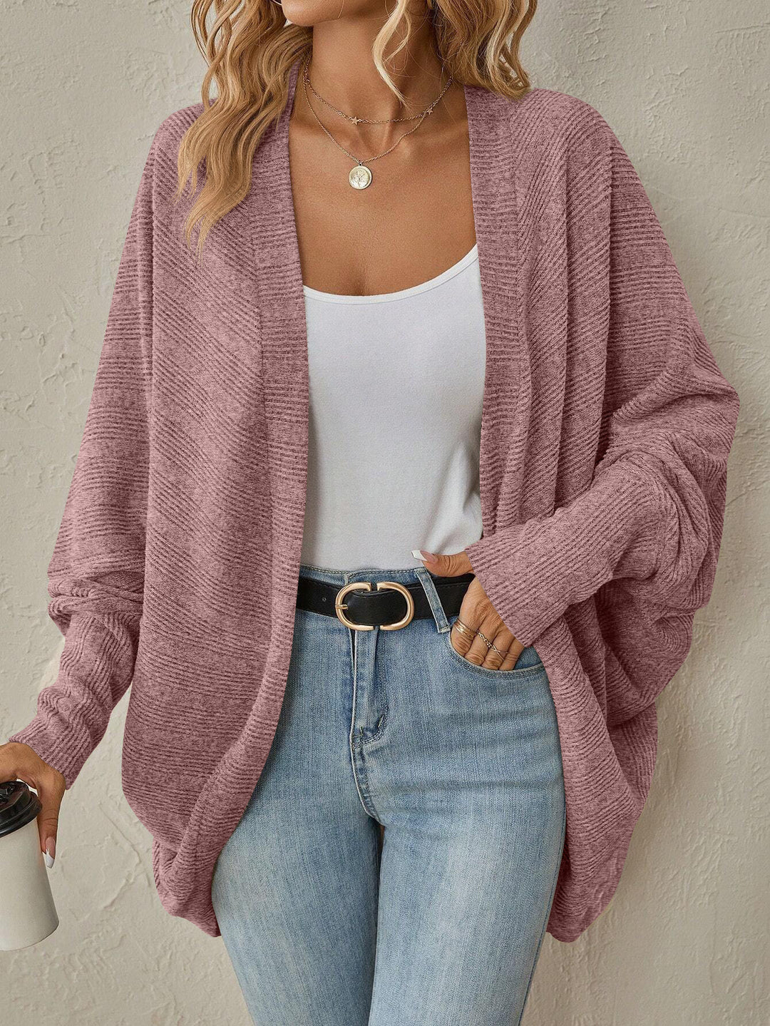 Damen legere Strickjacke mit lässigem Schnitt und weit geschnittenen Ärmeln Drune