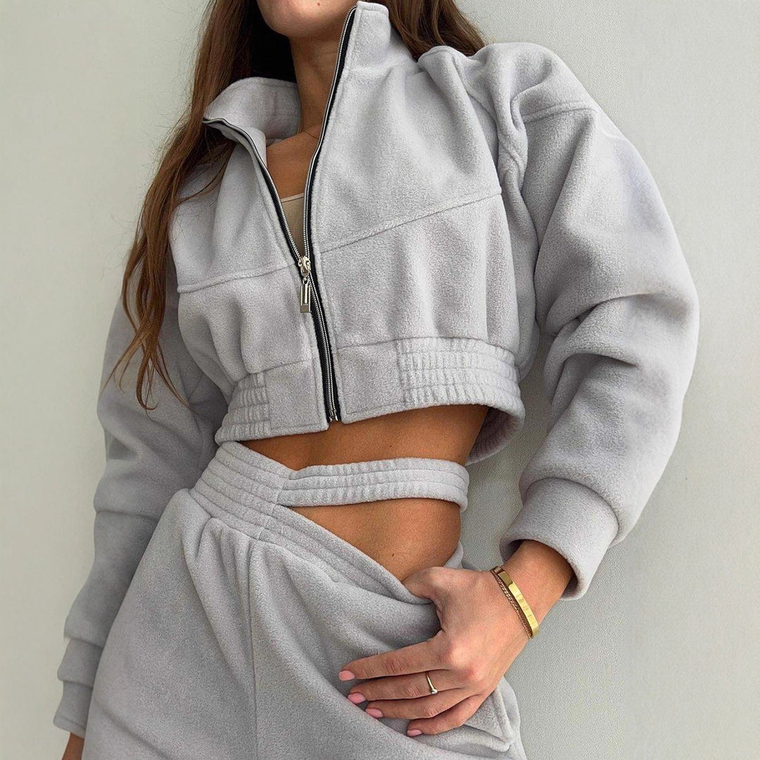 Damen Sportfreizeitanzug mit Cropped Jacke und elastischem Bund Drune