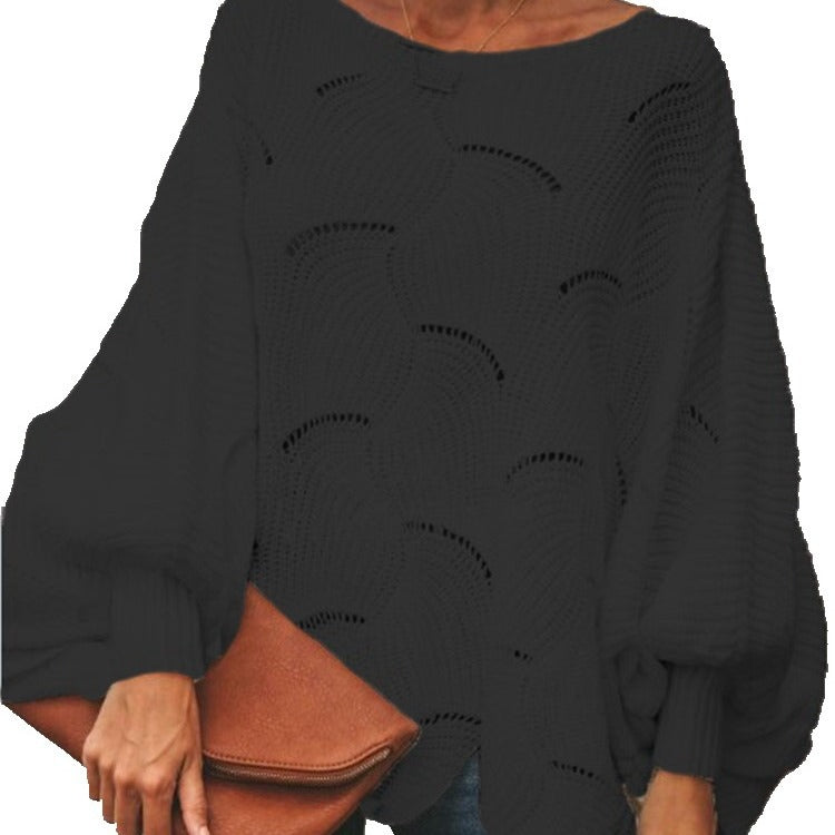 Damen Luftiger Strickpullover mit Wellenmuster und weiten Ärmeln Drune
