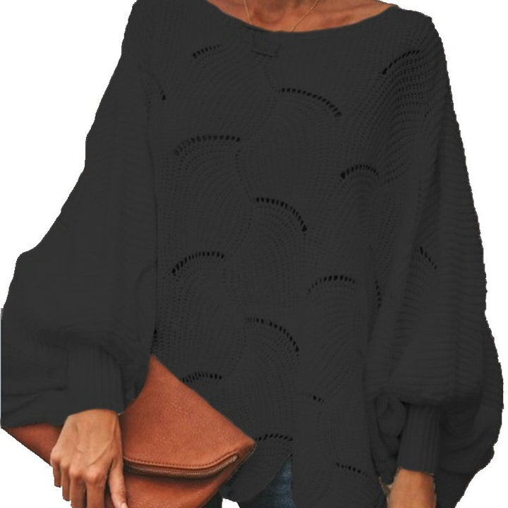 Damen Luftiger Strickpullover mit Wellenmuster und weiten Ärmeln Drune