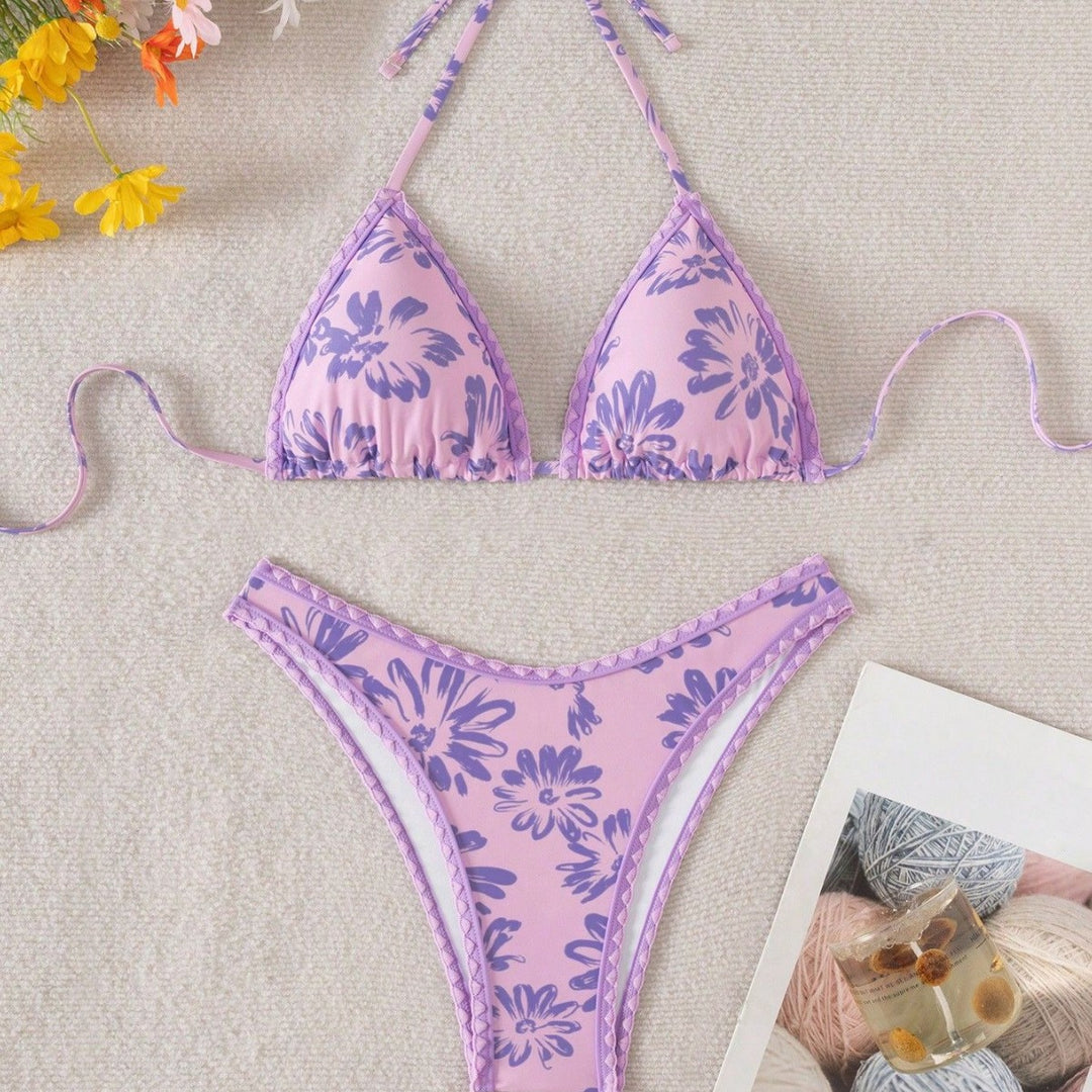 Damen Triangel-Bikini mit verspieltem Blumenmuster Drune