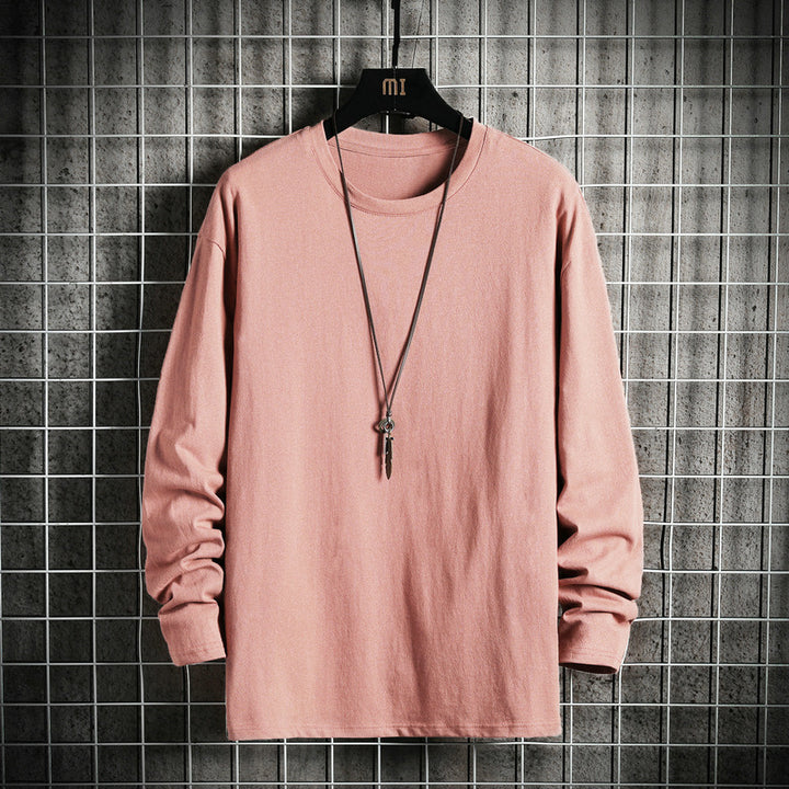 Herren nan lässiges Baumwoll-Basic-Langarmshirt mit Rundhals, Relaxed Fit und verstärkter Saumverarbeitung Drune