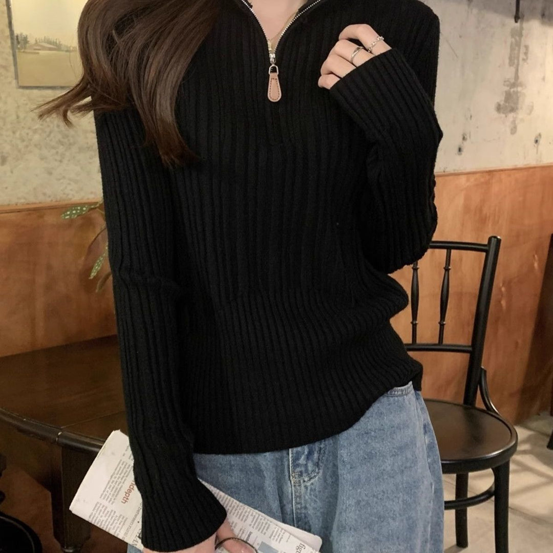 Damen elegant geschnittenes Sweatshirt mit Stehkragen Drune